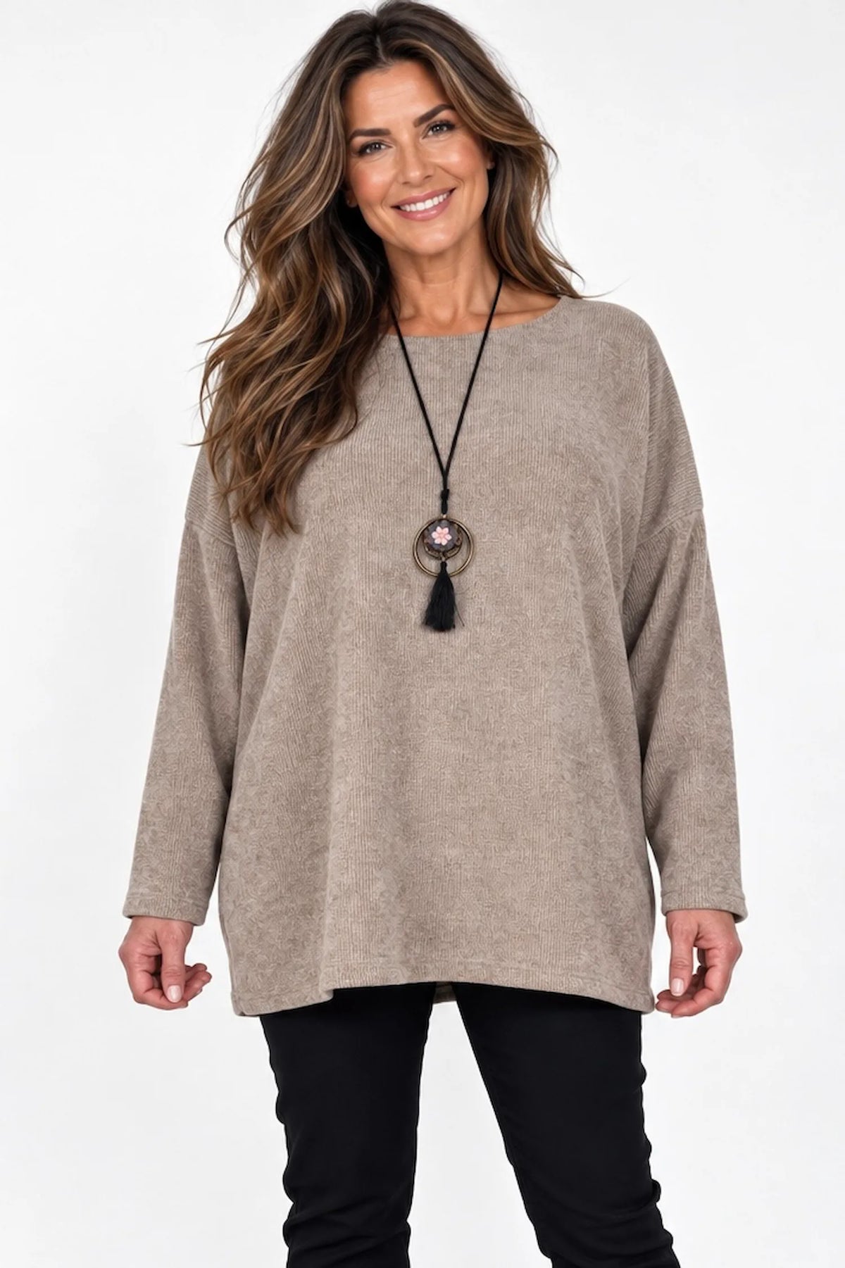 Ariana Chenille Necklace Top - Mocha