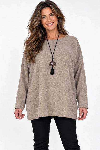 Ariana Chenille Necklace Top - Mocha