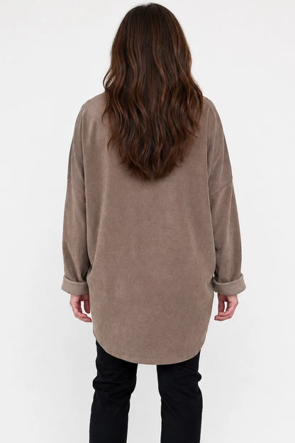 Zipped Hem Badge Detail Ciello Chenille Pocket Top - Mocha