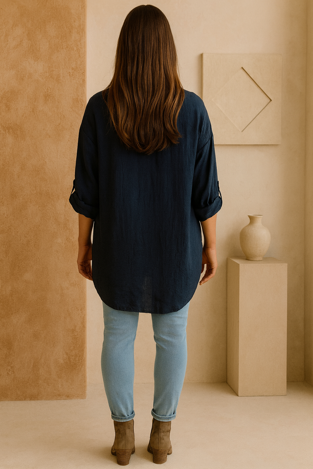 Premium Stitch Diamanté Leopard Celeste Button Sleeve Shirt - Navy