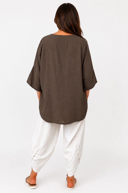 Button Detail Florence Top - Chocolate
