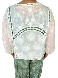 Pure Cotton Embroidery Anglaise Batwing Shrug - White
