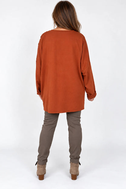 Cotton Fine Needlecord Patch Parisi Top - Burnt Orange