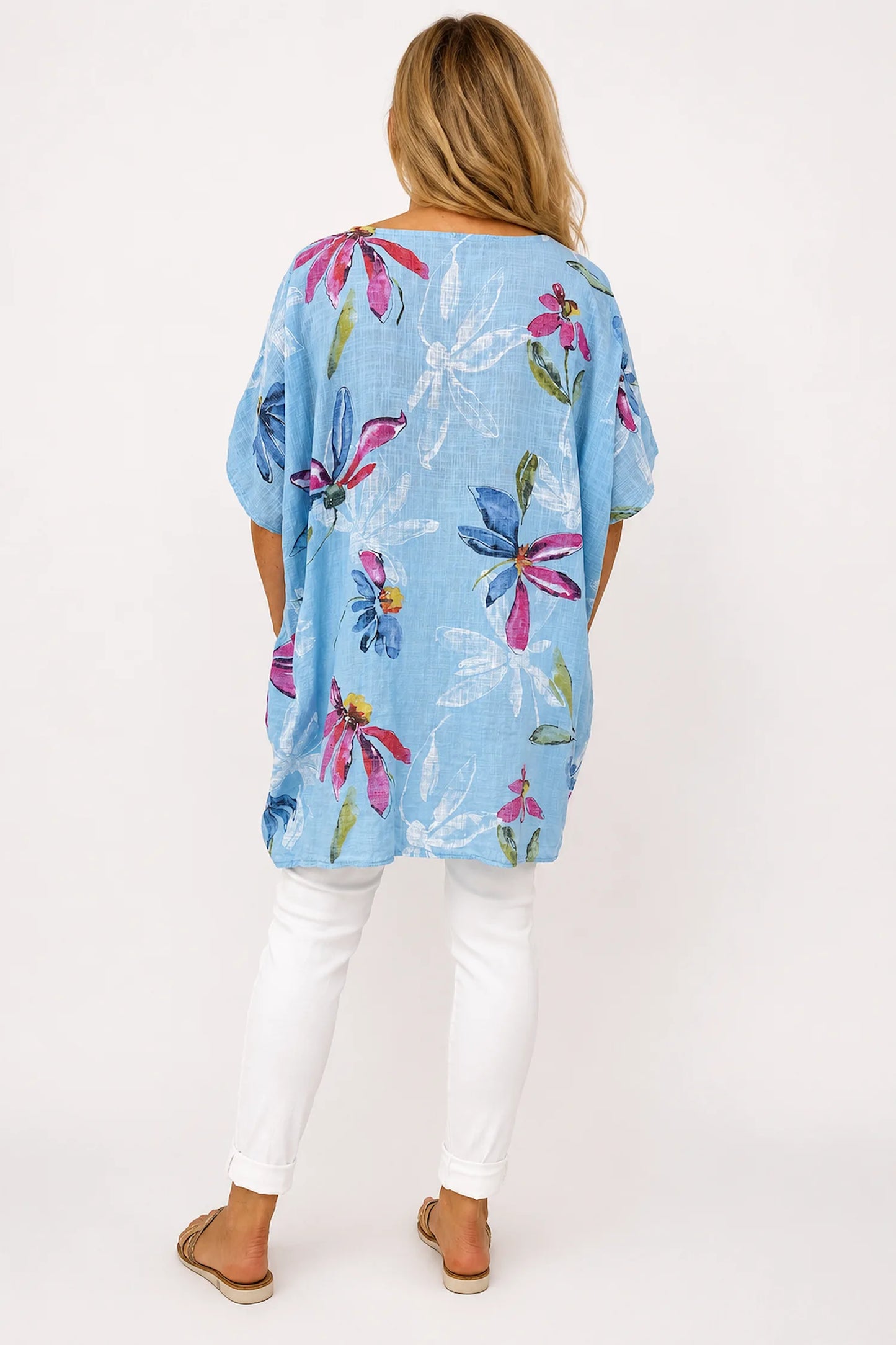 Pure Cotton Double Pocket Livia Tunic Top - Light Denim