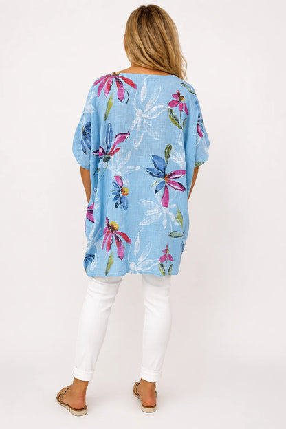 Pure Cotton Double Pocket Livia Tunic Top - Light Denim