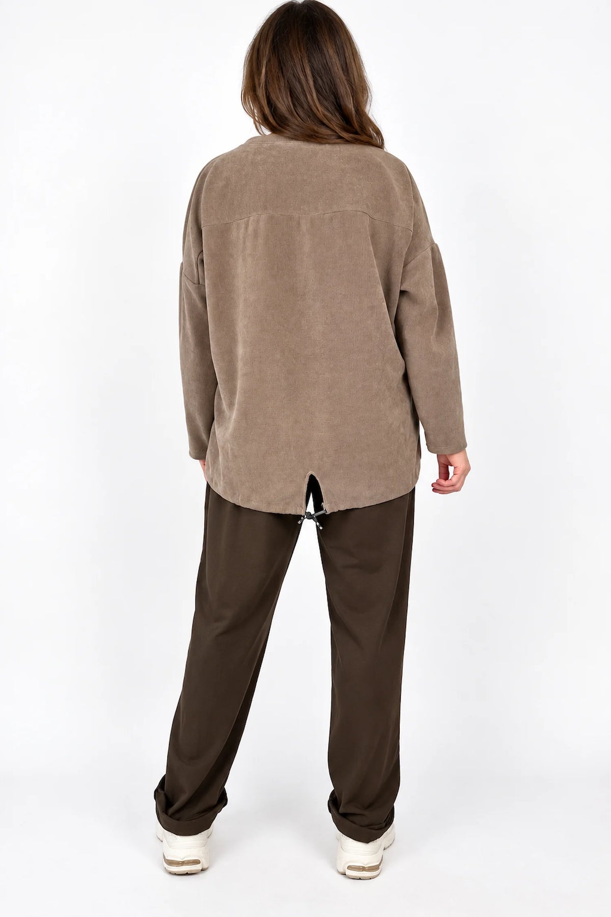 Premium Weight Cotton Crochet Pocket Detail Taliana Joggers - Mocha