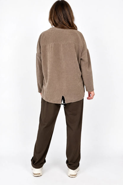 Premium Weight Cotton Crochet Pocket Detail Taliana Joggers - Mocha