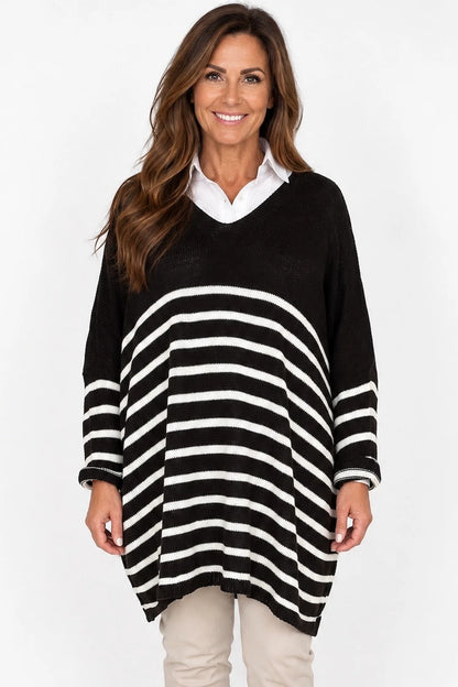 Wool Mix Stripped Diana Top - Chocolate