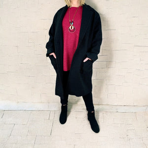 Wool Mix Long Line Double Pocket Teddy Button Coat AW24