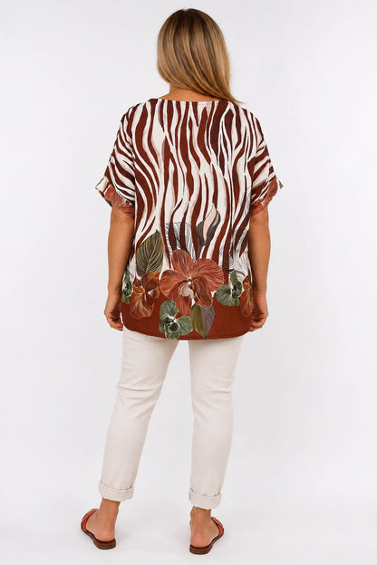 Lightweight Floral Zebra Kassi Top - Sunset