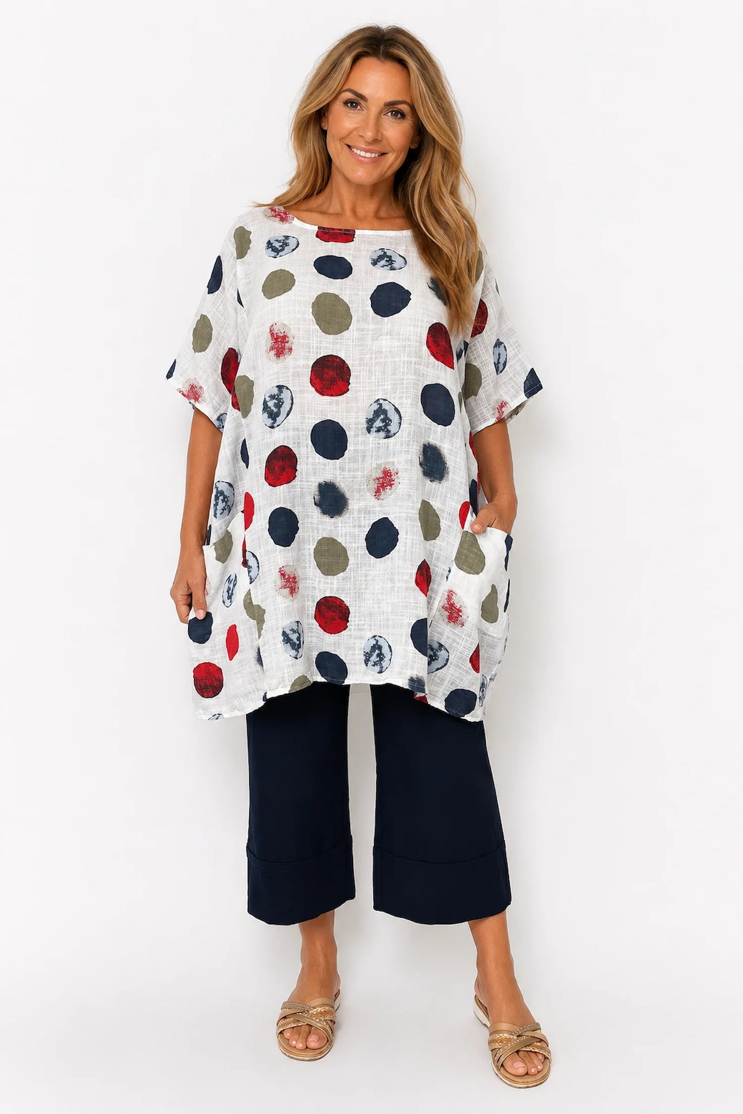 Pure Cotton Double Pocket Carmella Tunic Top - White