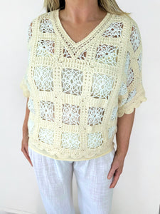 Cotton Crochet Premium Knit Batwing Como Top - White