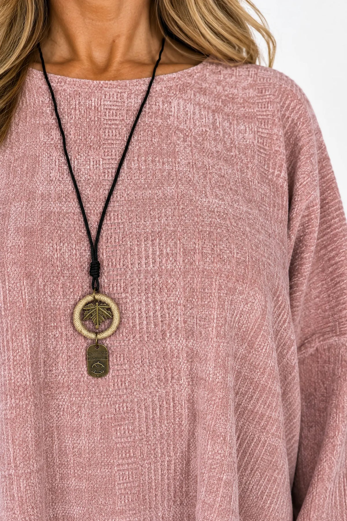 Victoria Chenille Necklace Tunic Top - Rosewood Pink