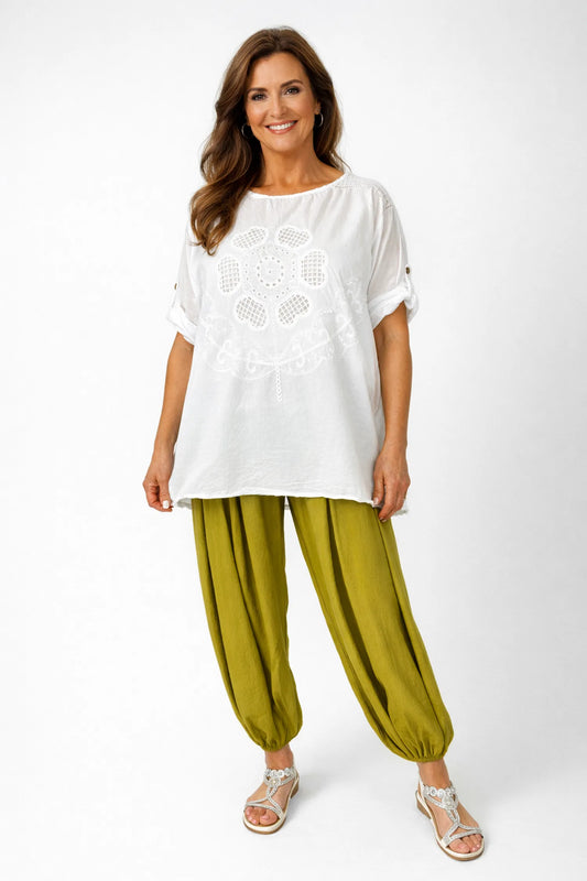 Smocked Elasticated Waist Calivelle Double Pocket Harem Pant - Olive