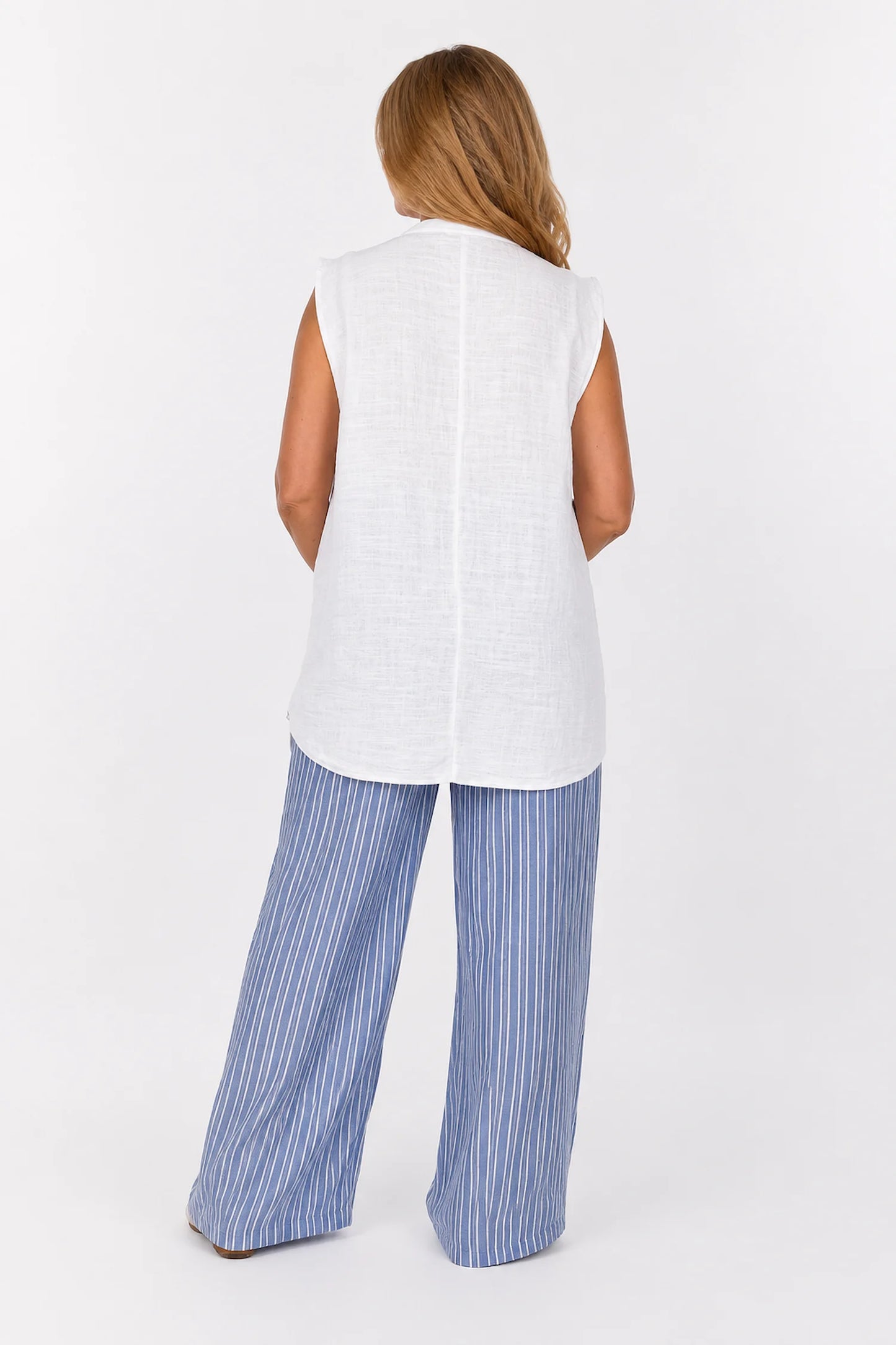 Pure Cotton Mesh Detail Rosetta Pocket Cap Sleeve Top - White