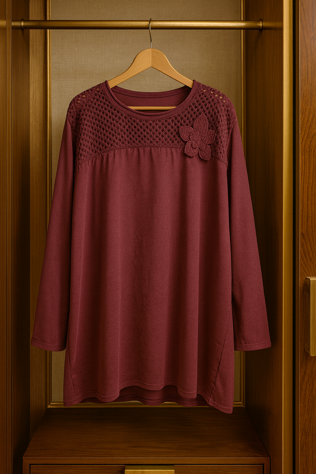 Mesh Detail Estelle Cotton Flower Top - Grape