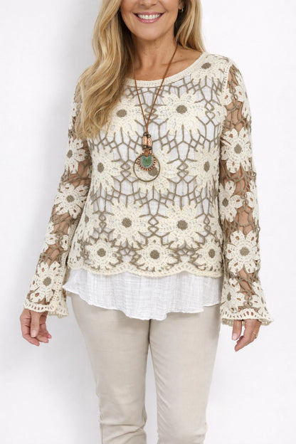 Cotton Juliette Floral Crochet Top - Mocha