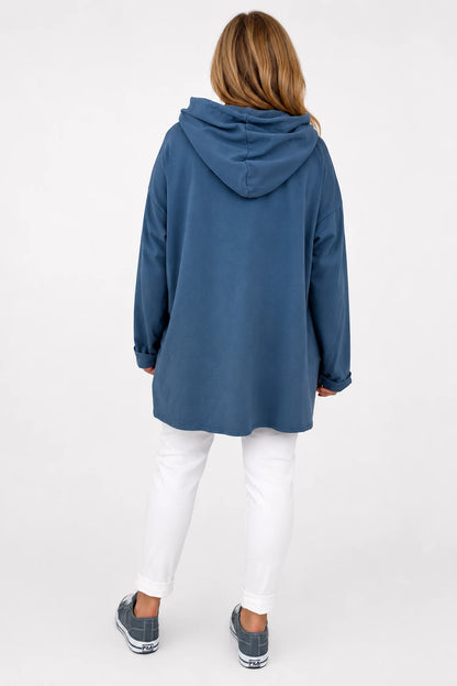 Cotton Sequin Heart Veronica Hoodie - Denim