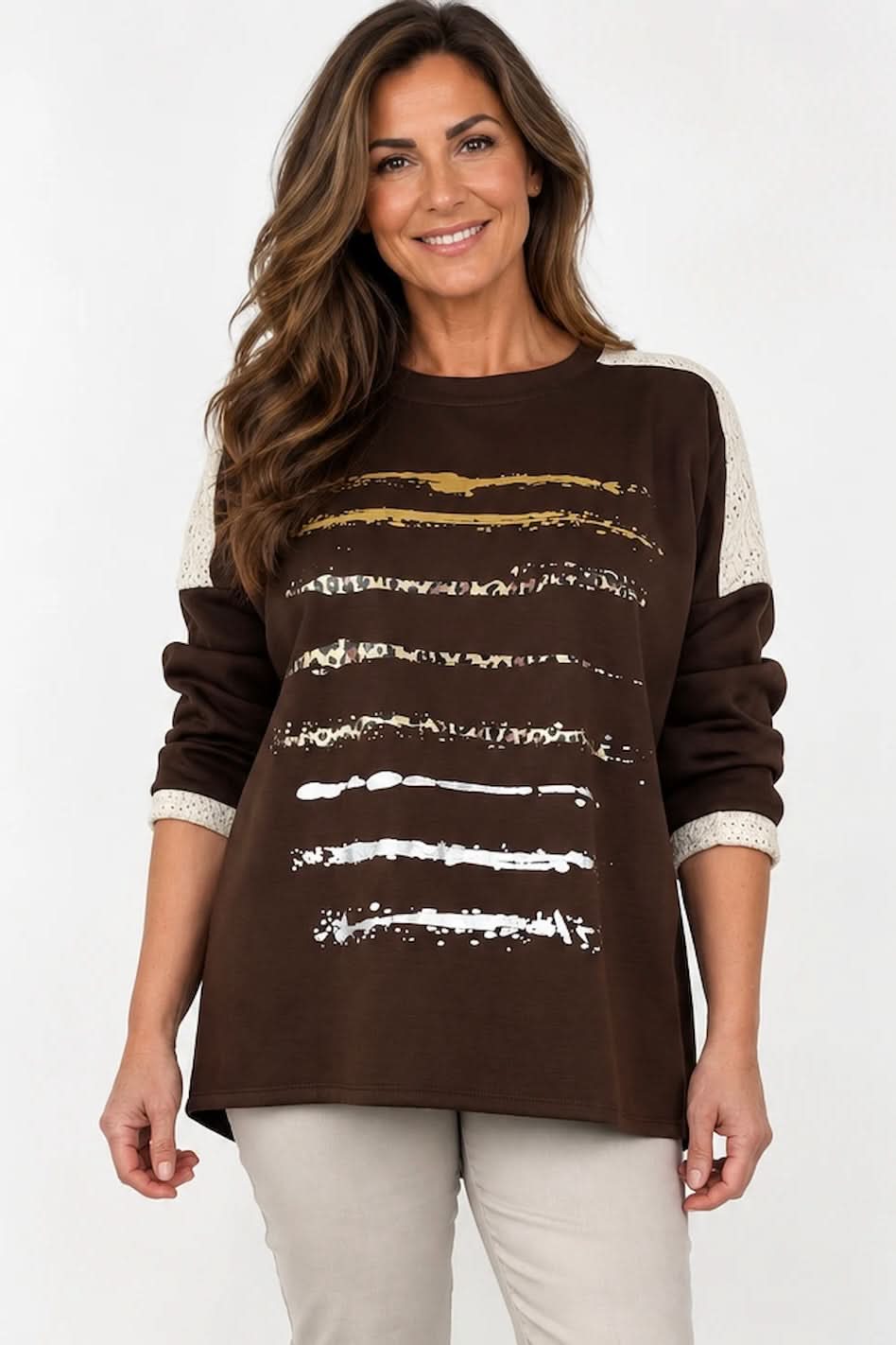 Golden Stitch Crochet Sleeve Amara Top - Chocolate