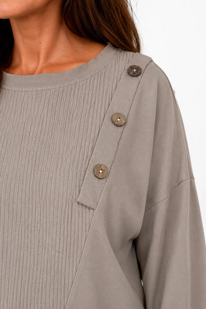 Cotton Button Detail Ezra Top - Mocha