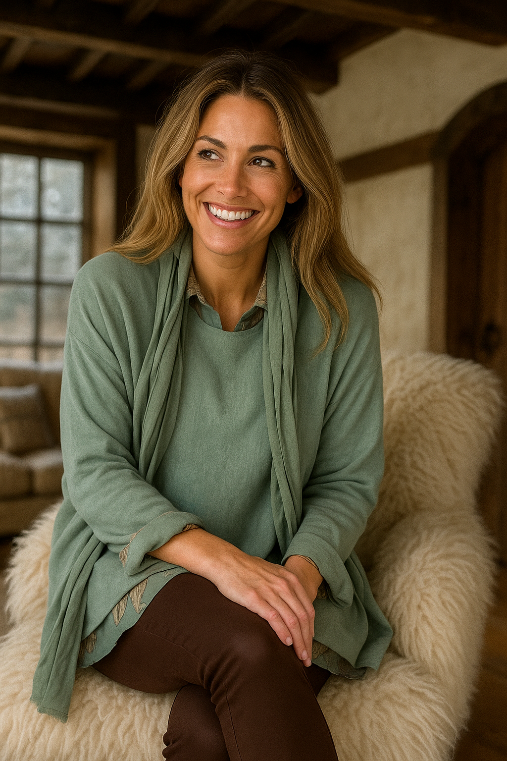 Pure Cotton Alexandra Two In One Scarf Top - Khaki