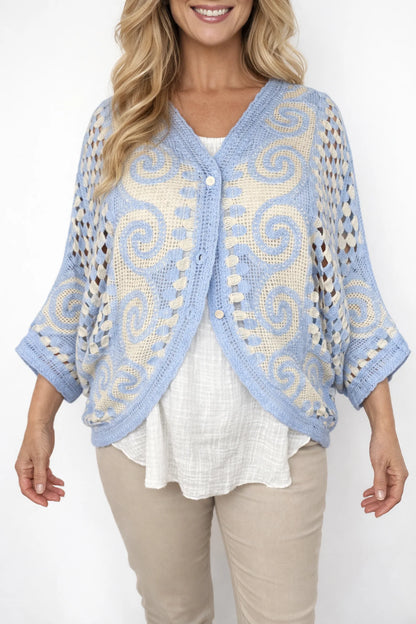 Pure Cotton Paola Button Crochet Cardigan - Baby Blue