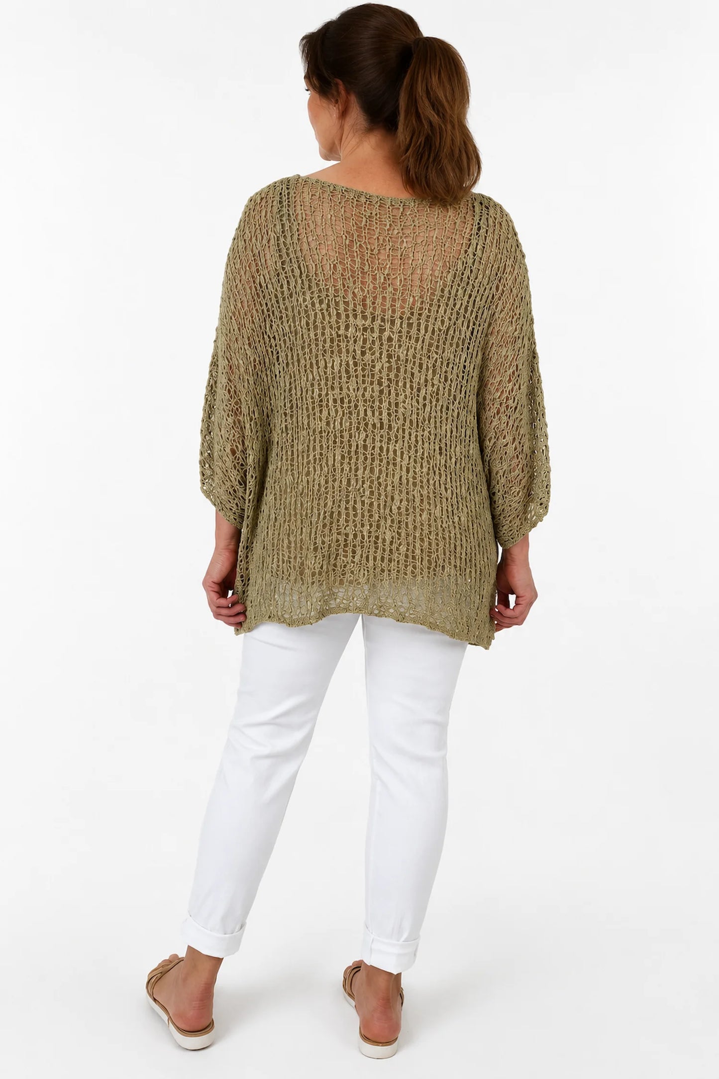 Amelia Ikat Premium Stitch Batwing Crochet - Biscuit
