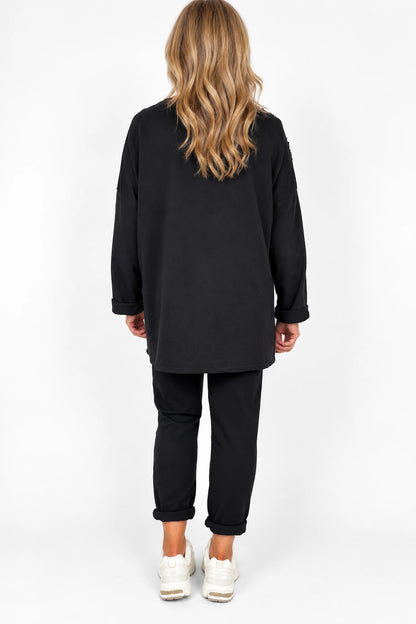 Cotton Emalise Frayed Edge Floral Top - Black