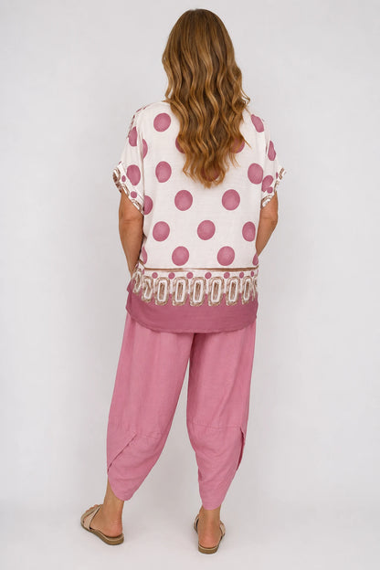 Lightweight Spotted Elizabeth Top - Vintage Rose Pink