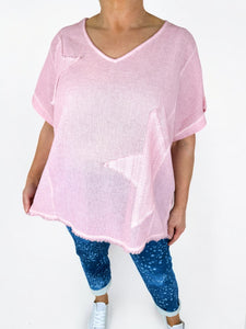 Linen Mix Washed Cotton Rugged Bottom Miala Top - Baby Pink