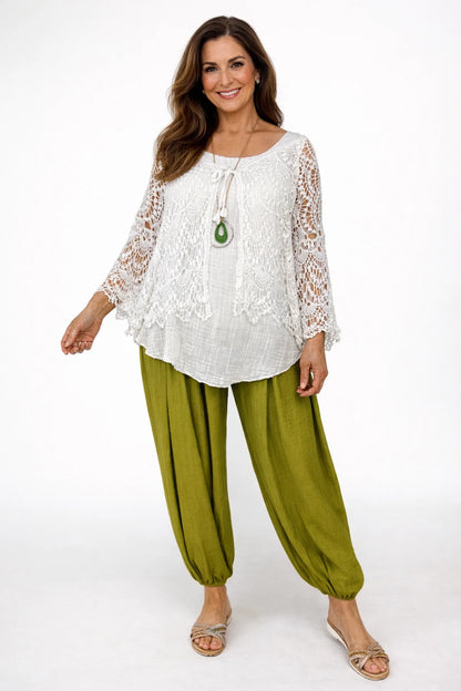 Pure Cotton Tied Coterra Crochet Cardigan - White