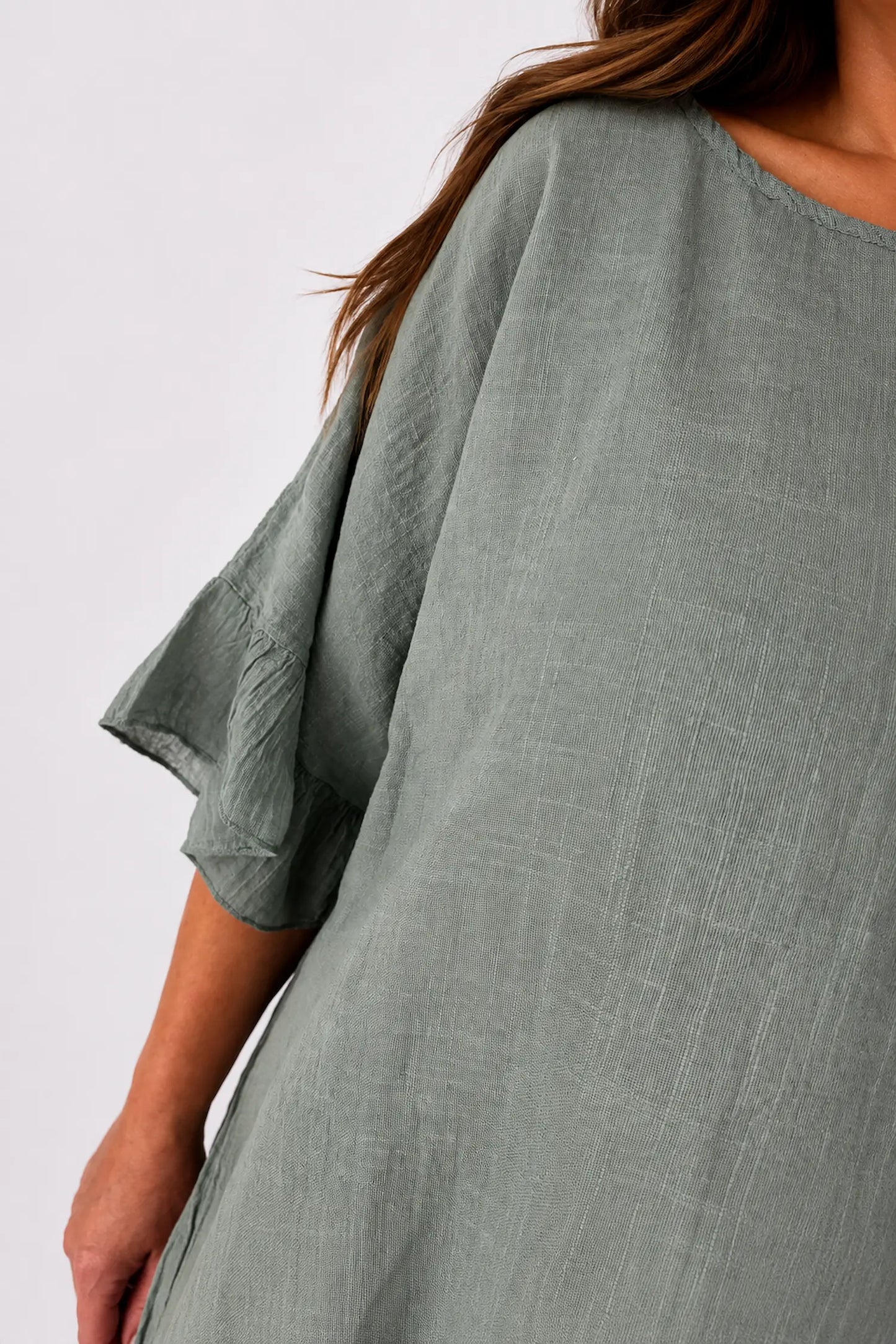 Pure Cotton Anita Frill Top - Khaki