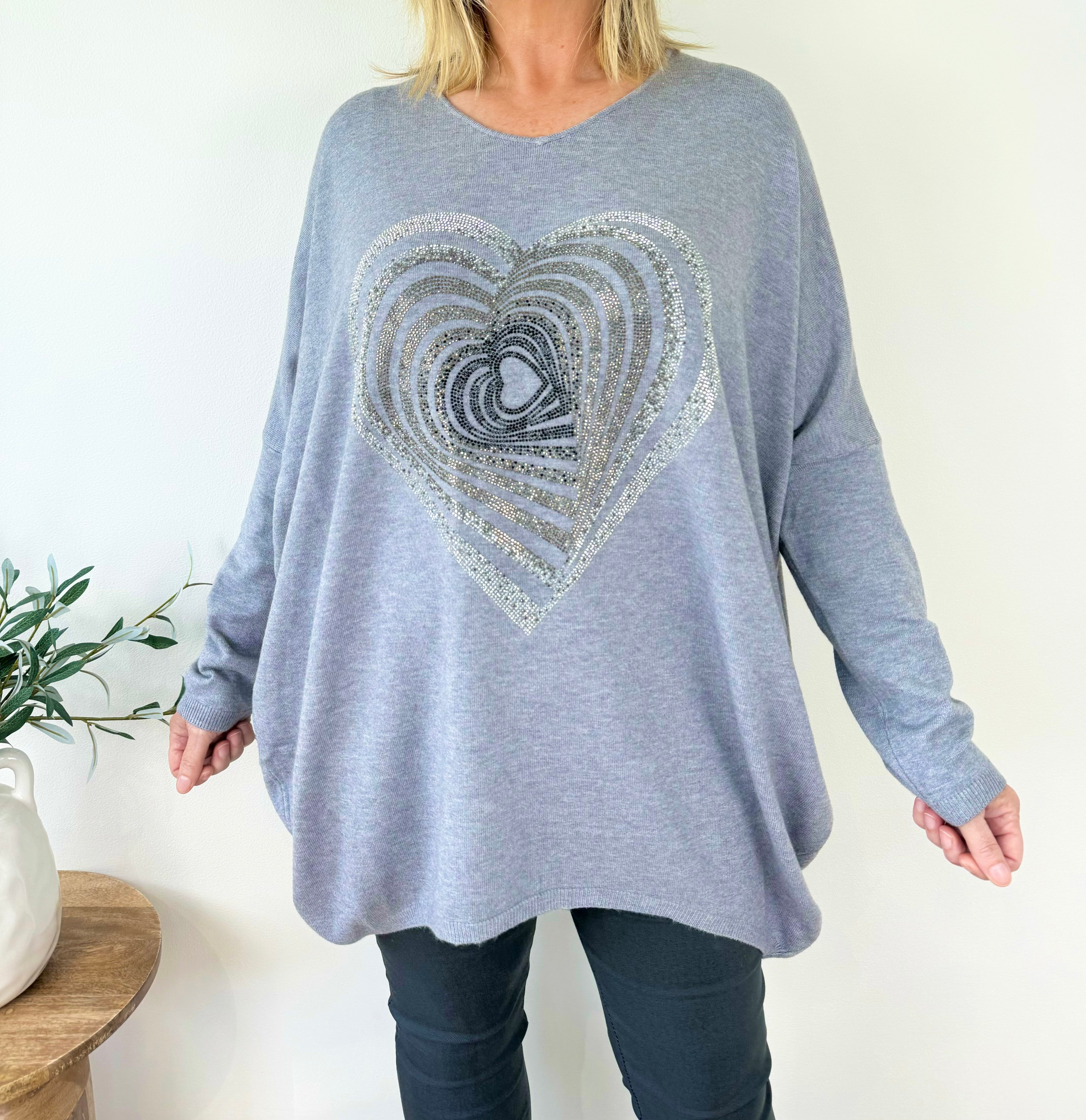 Premium Knit Papillonne Diamanté Heart Jumper AW24