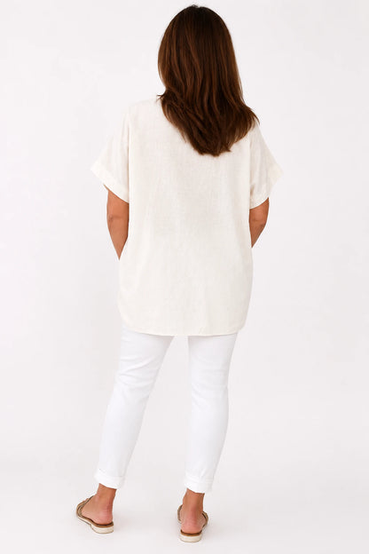 Linen Cotton Mix Mesh Detail Amalfi Pocket Top - Gelato