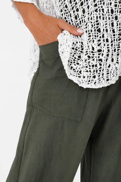 Lagen Look Double Subtle Panel Pocket Elasticated Waist Freya Pants - Khaki