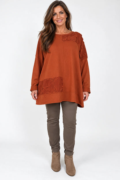 Cotton Fine Needlecord Patch Parisi Top - Burnt Orange