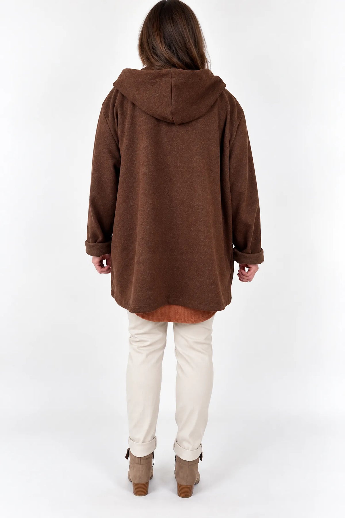 Wool Mix Brushed Double Patch Pocket Italia Button Hooded Coat - Spice Brown