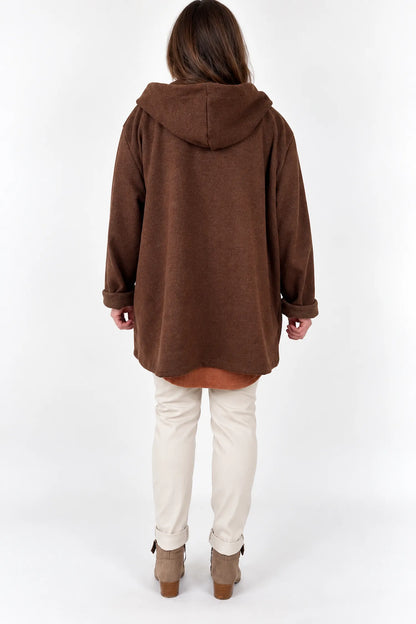 Wool Mix Brushed Double Patch Pocket Italia Button Hooded Coat - Spice Brown