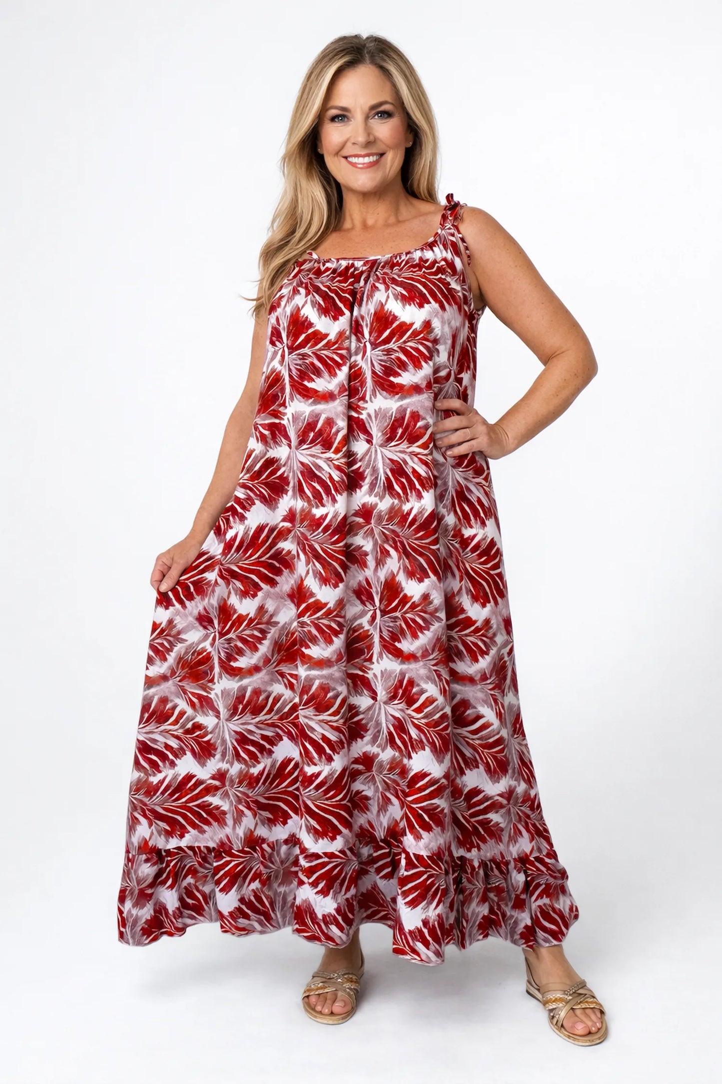 Cotton Adjustable Strap Italia Summer Breeze Maxi Dress - Italia Red
