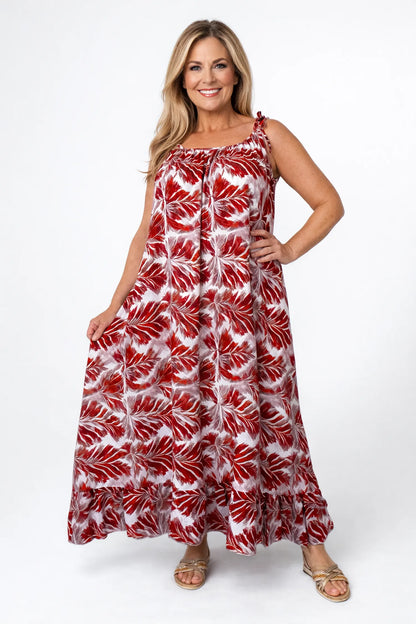 Cotton Adjustable Strap Italia Summer Breeze Maxi Dress - Italia Red