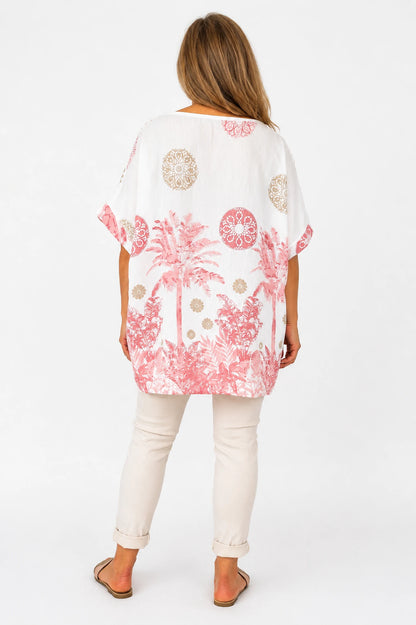 Embroidered Floral Crochet Sleeve Palm Top - Vintage Rose