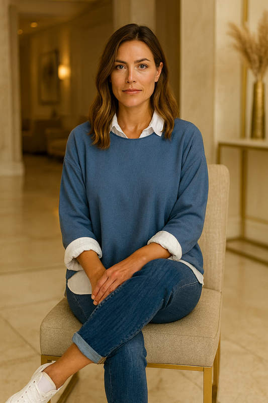 Cotton Mix Two in One Fleur Top - Denim