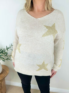 Soft Knit Sparkle Star Maisy jumper AW24 - Oatmeal