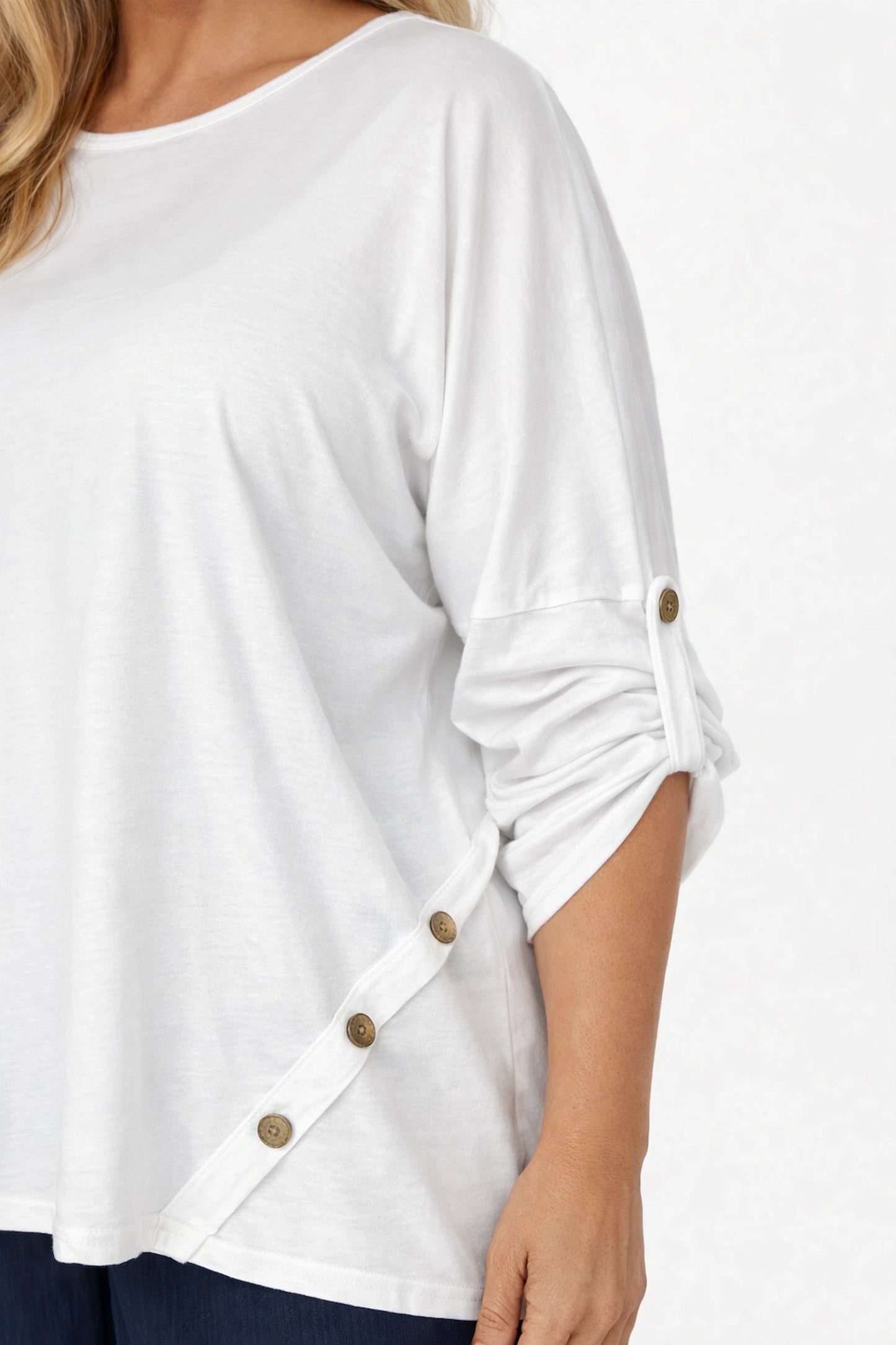 Button Detail Kala Button Sleeve Top - White
