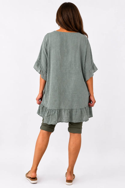 Pure Cotton Anita Frill Top - Khaki