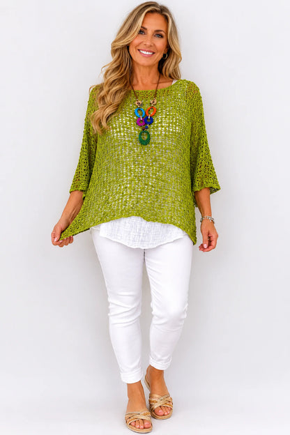 Amelia Ikat Premium Stitch Batwing Crochet - Lime