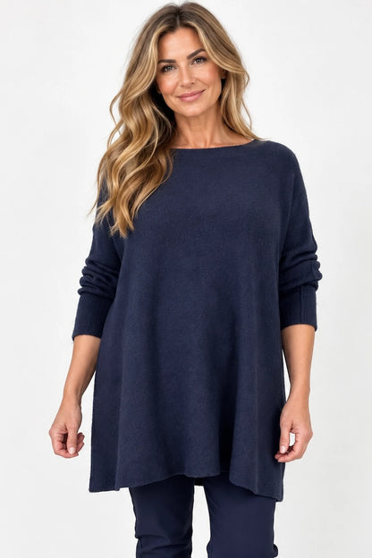 Fine Knit Seam Sleeve Tulia Top - Navy