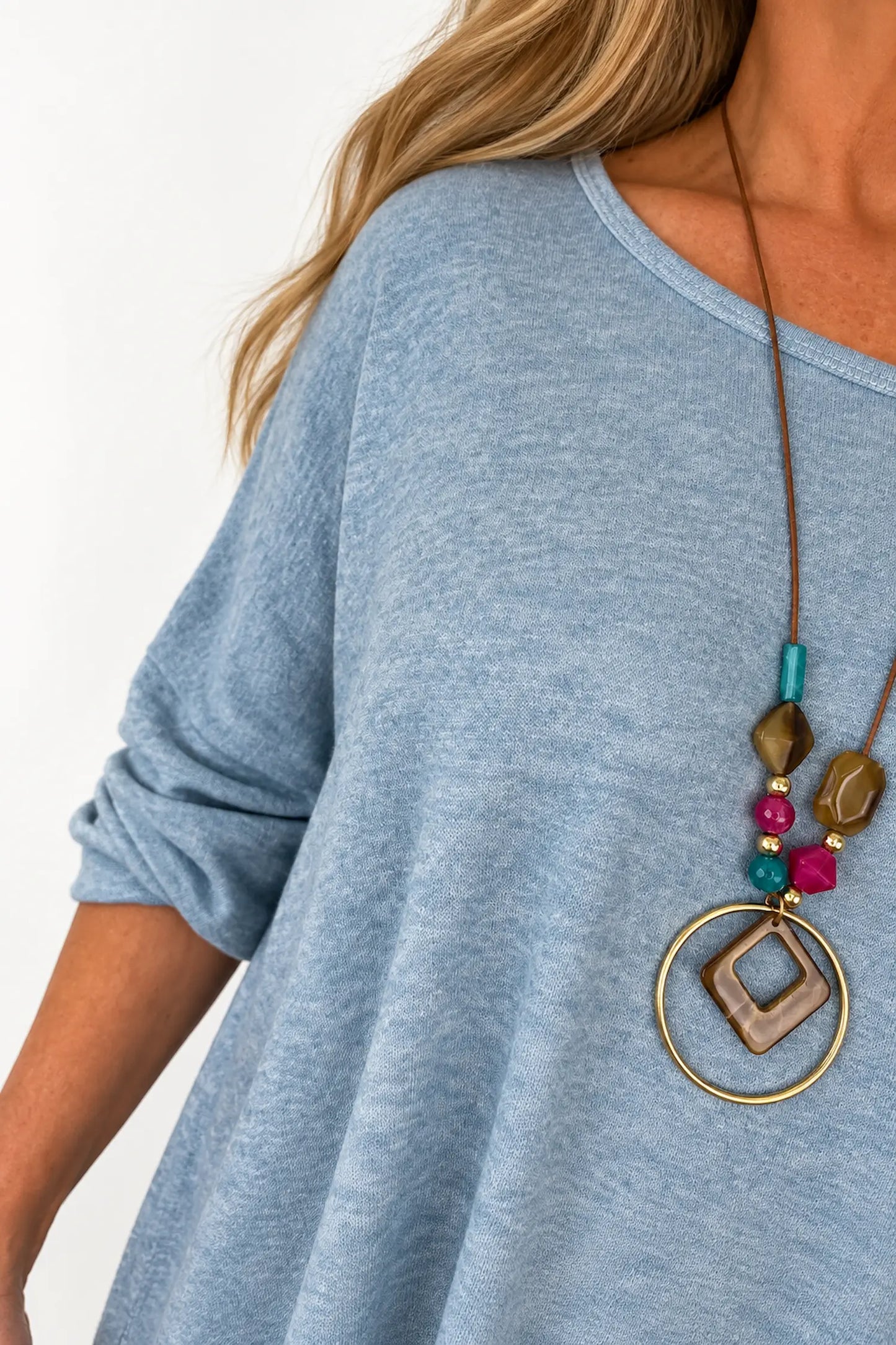 Fine Knit Como Necklace Top - Fleck Sky
