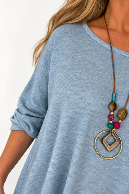 Fine Knit Como Necklace Top - Fleck Sky