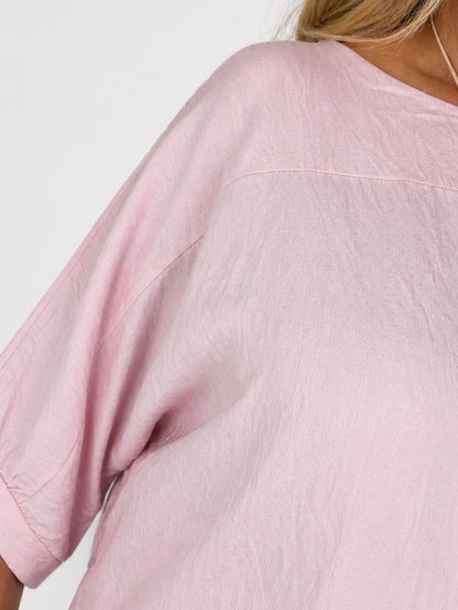 Relaxed Oversized Summer Flow Necklace Top - Baby Pink